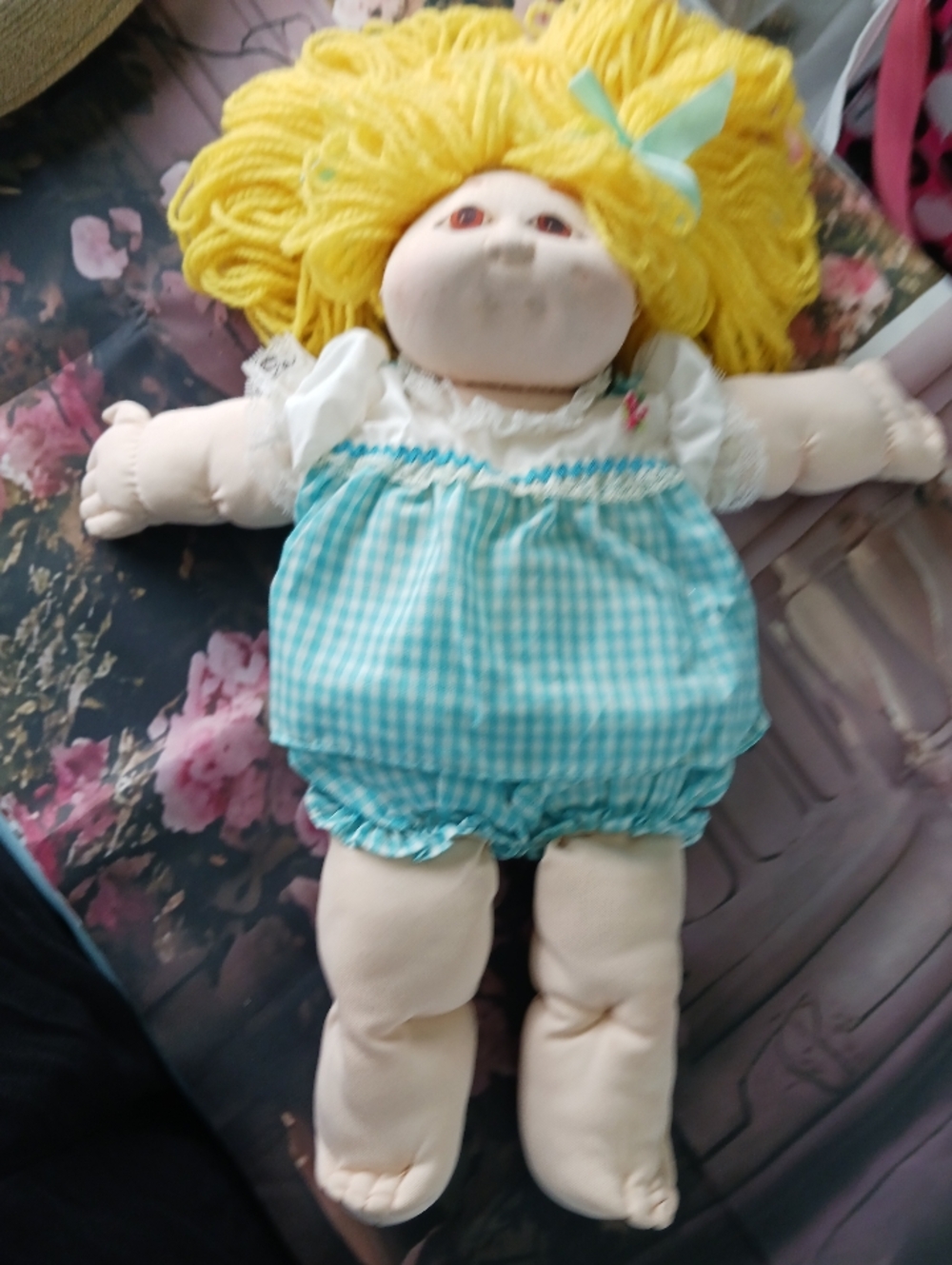 Blond-Haired Rag Doll in Turquoise Gingham Outfit - Kids Toy